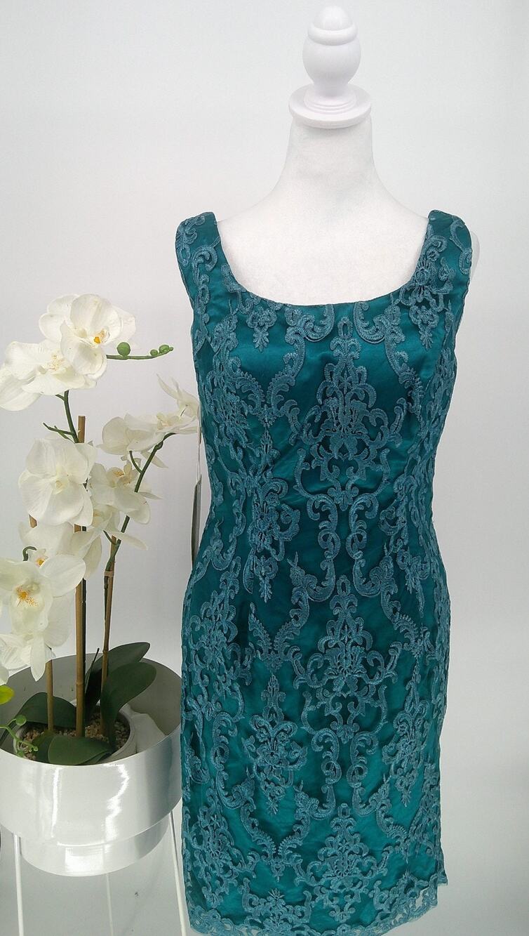 NWT Gown Gallery Womens Emerald Green Ornate Pretty Wedding Sheath Dress Sz 12W